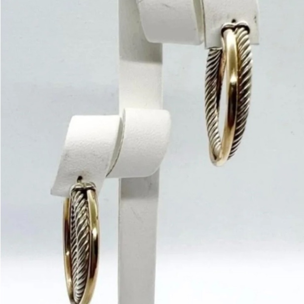David Yurman Crossover 22.3mm Hoop Earrings Silver Gold